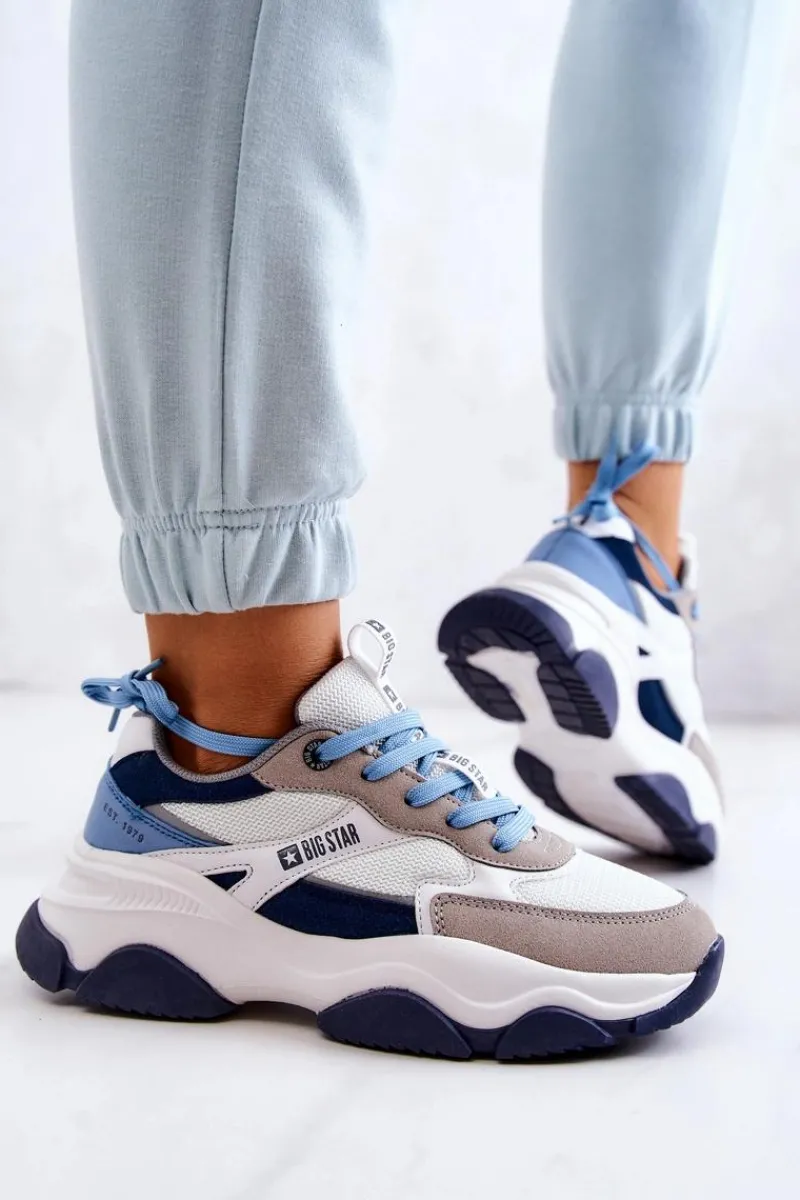 Buty Sportowe Big Star>Big Star Shoes Damskie Sneakersy Buty Sportowe Big Star JJ274580 Biało-Niebieskie