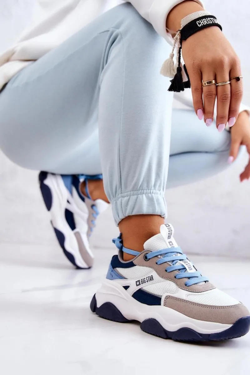 Buty Sportowe Big Star>Big Star Shoes Damskie Sneakersy Buty Sportowe Big Star JJ274580 Biało-Niebieskie