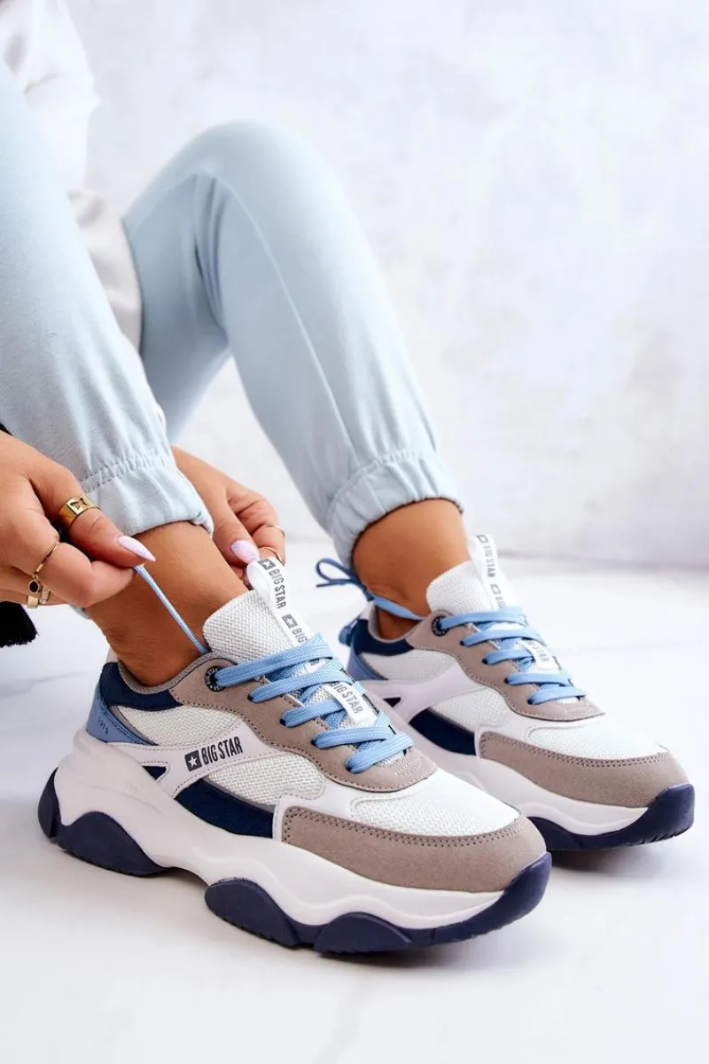 Buty Sportowe Big Star>Big Star Shoes Damskie Sneakersy Buty Sportowe Big Star JJ274580 Biało-Niebieskie