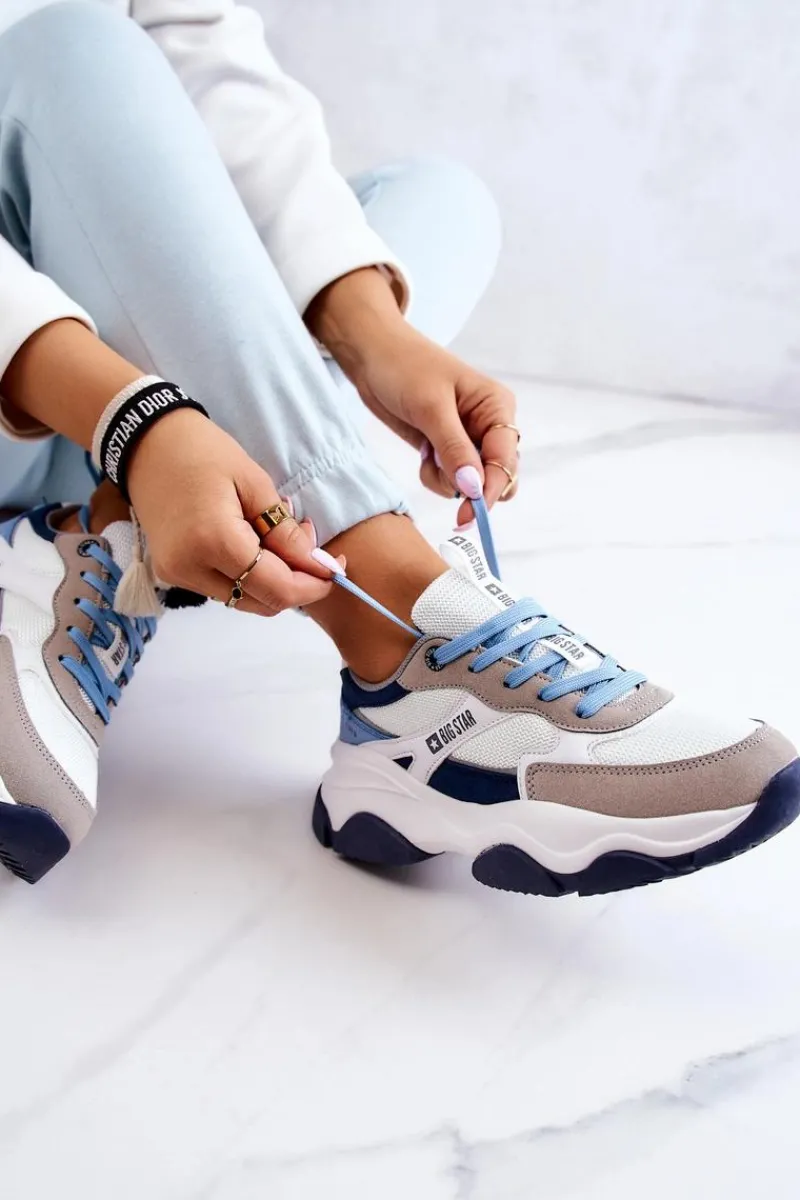 Buty Sportowe Big Star>Big Star Shoes Damskie Sneakersy Buty Sportowe Big Star JJ274580 Biało-Niebieskie