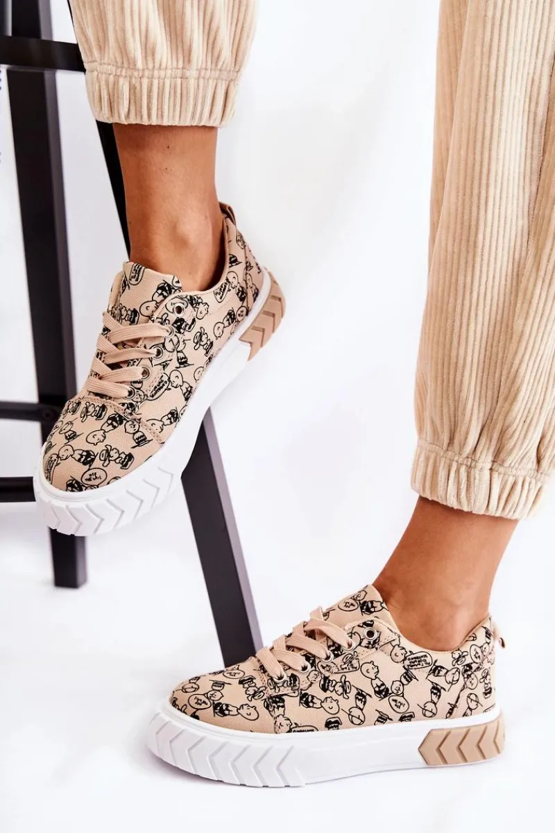 Sneakersy Damskie>Boto Damskie Sneakersy Buty Sportowe W Print Beżowe Awersa