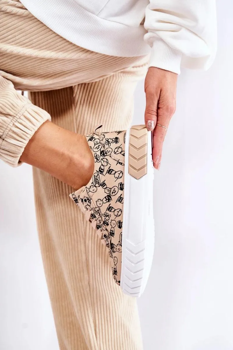Sneakersy Damskie>Boto Damskie Sneakersy Buty Sportowe W Print Beżowe Awersa