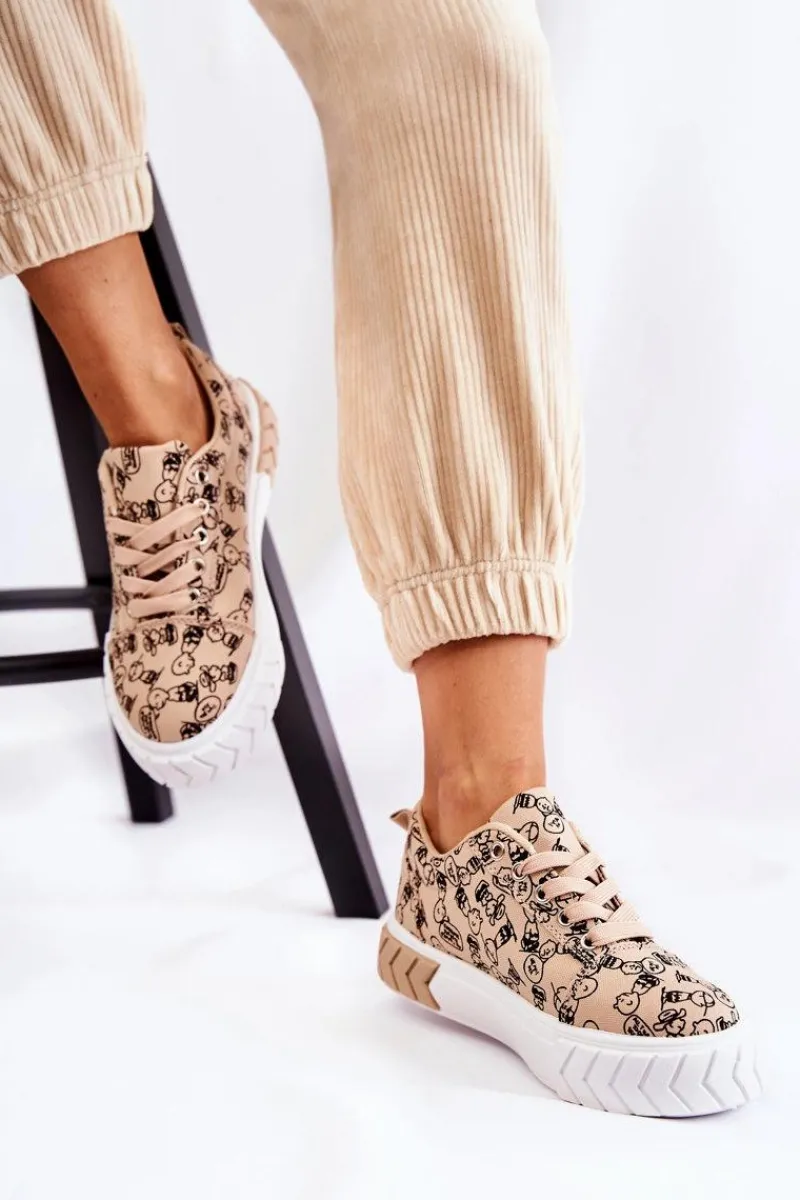 Sneakersy Damskie>Boto Damskie Sneakersy Buty Sportowe W Print Beżowe Awersa