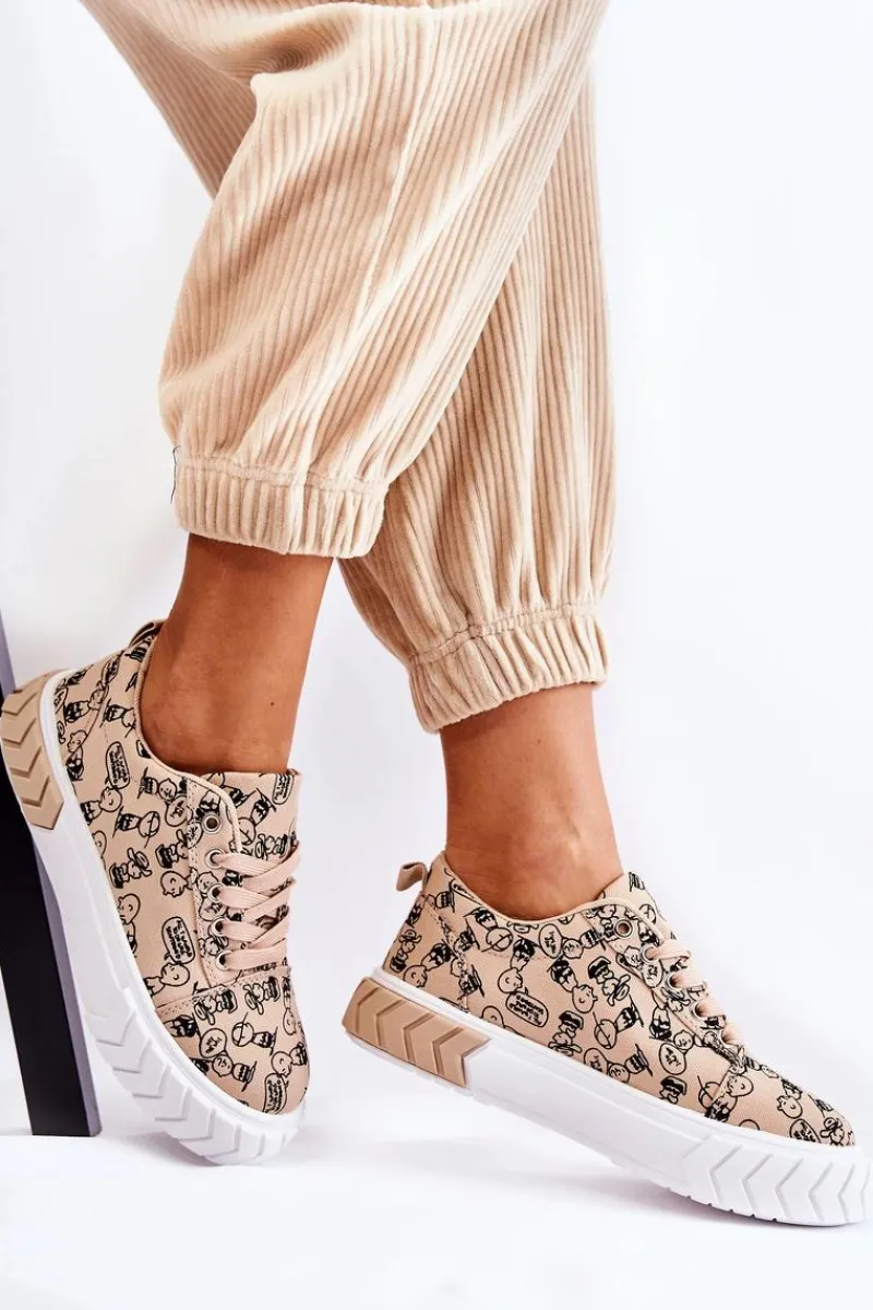 Sneakersy Damskie>Boto Damskie Sneakersy Buty Sportowe W Print Beżowe Awersa