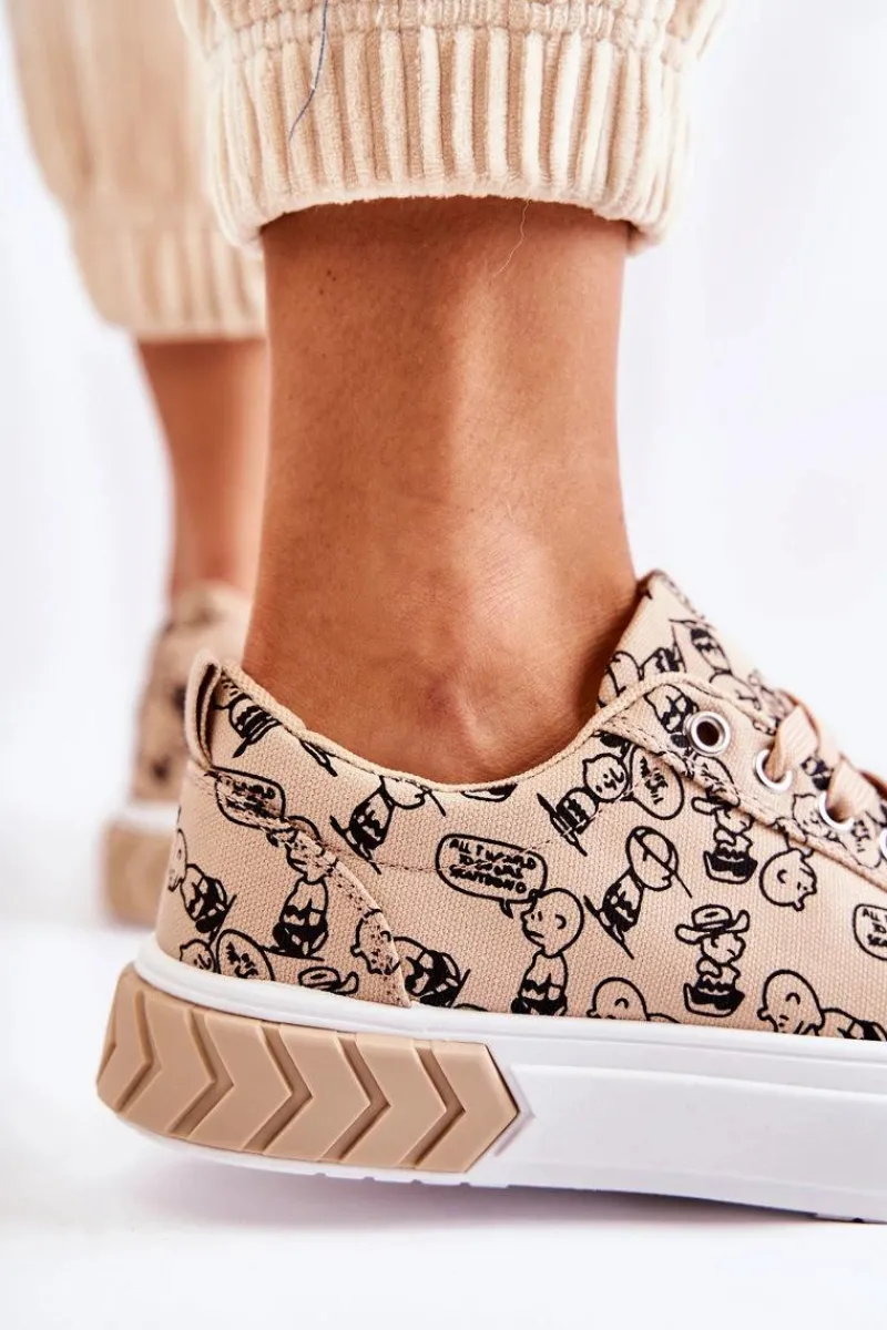 Sneakersy Damskie>Boto Damskie Sneakersy Buty Sportowe W Print Beżowe Awersa