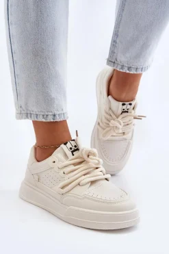 Sneakersy Damskie>Boto Damskie Sneakersy Eko Skórzane Beżowe Avanalis Beżowy