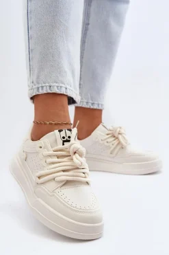 Sneakersy Damskie>Boto Damskie Sneakersy Eko Skórzane Beżowe Avanalis Beżowy