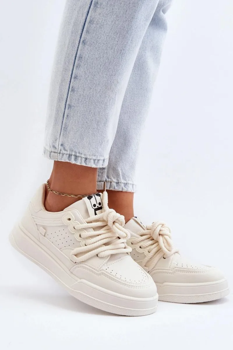 Sneakersy Damskie>Boto Damskie Sneakersy Eko Skórzane Beżowe Avanalis Beżowy