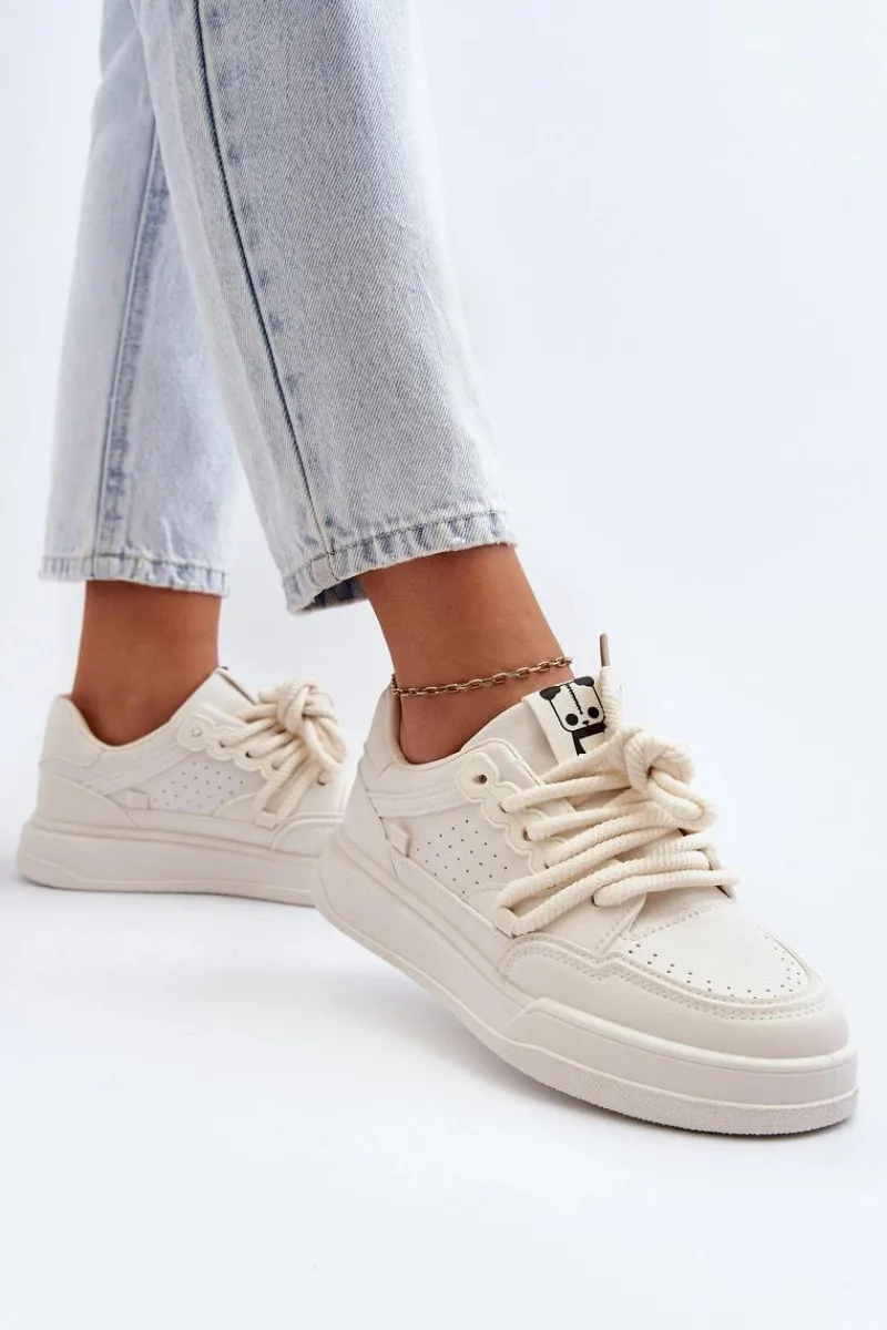 Sneakersy Damskie>Boto Damskie Sneakersy Eko Skórzane Beżowe Avanalis Beżowy