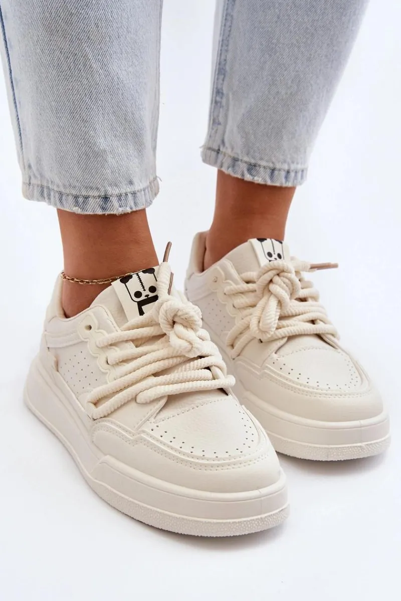 Sneakersy Damskie>Boto Damskie Sneakersy Eko Skórzane Beżowe Avanalis Beżowy