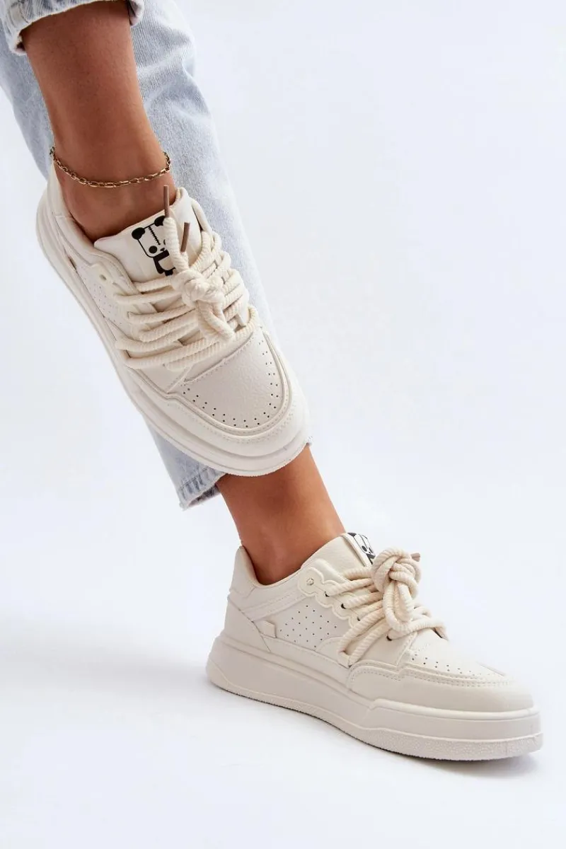 Sneakersy Damskie>Boto Damskie Sneakersy Eko Skórzane Beżowe Avanalis Beżowy