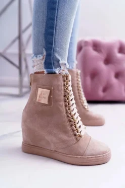 Sneakersy Damskie>Boto Damskie Sneakersy Lu Boo Złoty Łańcuch Zamsz Beżowe Monica