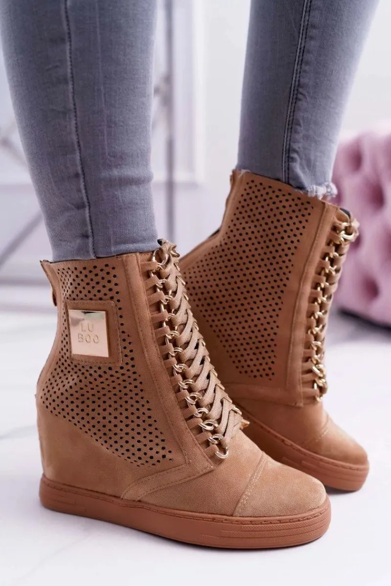 Sneakersy Damskie>Boto Damskie Sneakersy Lu Boo Ażurowe Zamszowe Camel Clamma