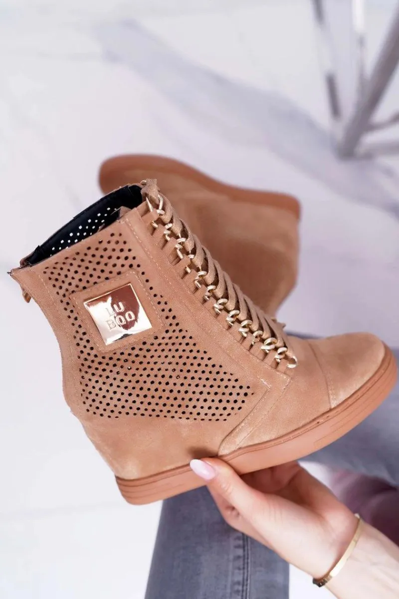 Sneakersy Damskie>Boto Damskie Sneakersy Lu Boo Ażurowe Zamszowe Camel Clamma