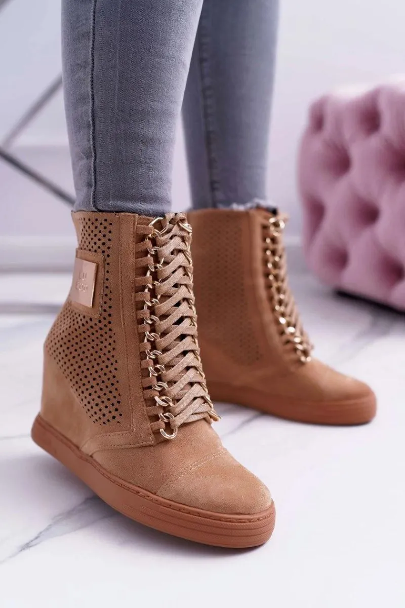 Sneakersy Damskie>Boto Damskie Sneakersy Lu Boo Ażurowe Zamszowe Camel Clamma