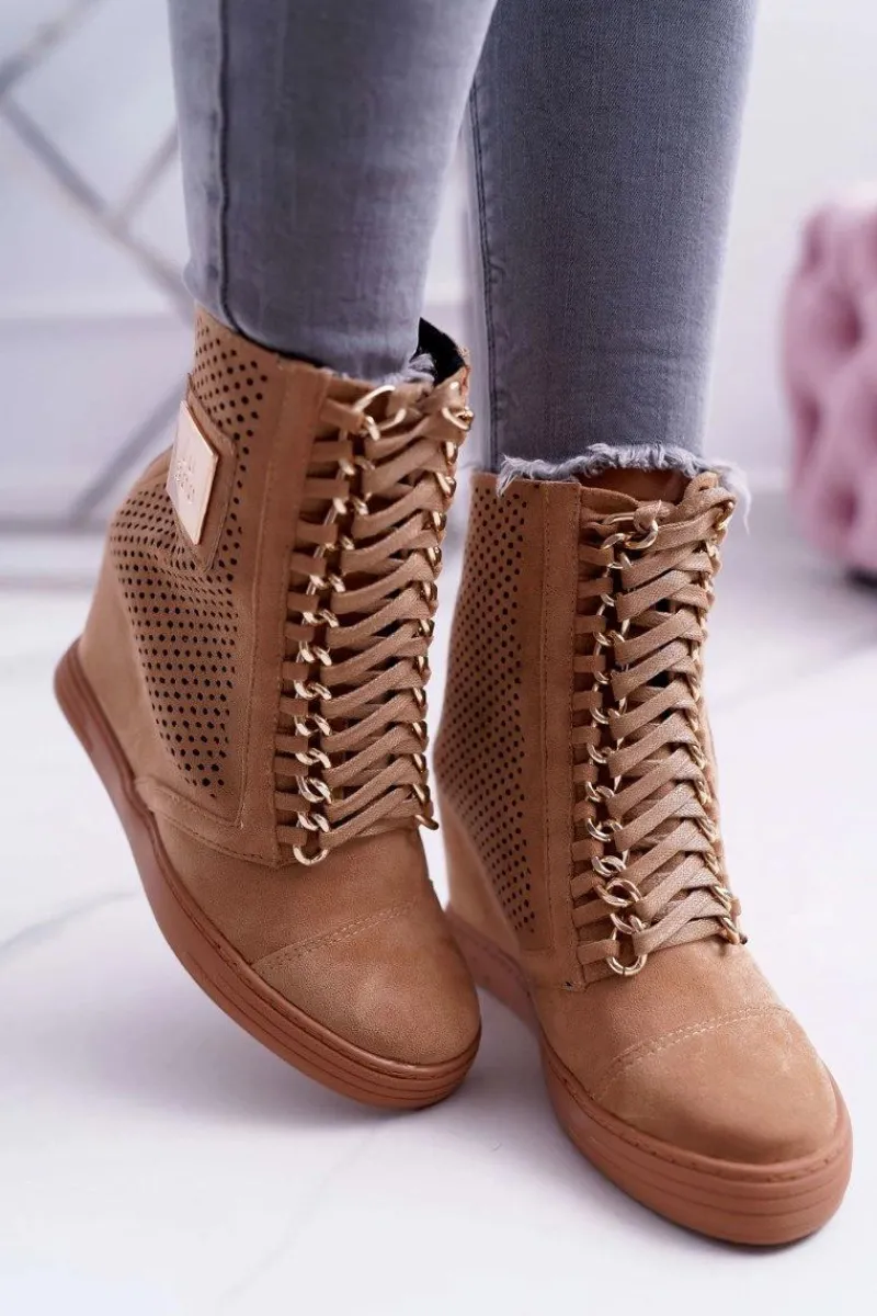 Sneakersy Damskie>Boto Damskie Sneakersy Lu Boo Ażurowe Zamszowe Camel Clamma