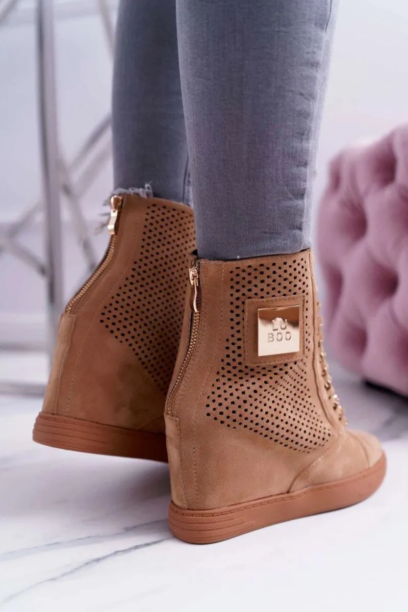 Sneakersy Damskie>Boto Damskie Sneakersy Lu Boo Ażurowe Zamszowe Camel Clamma