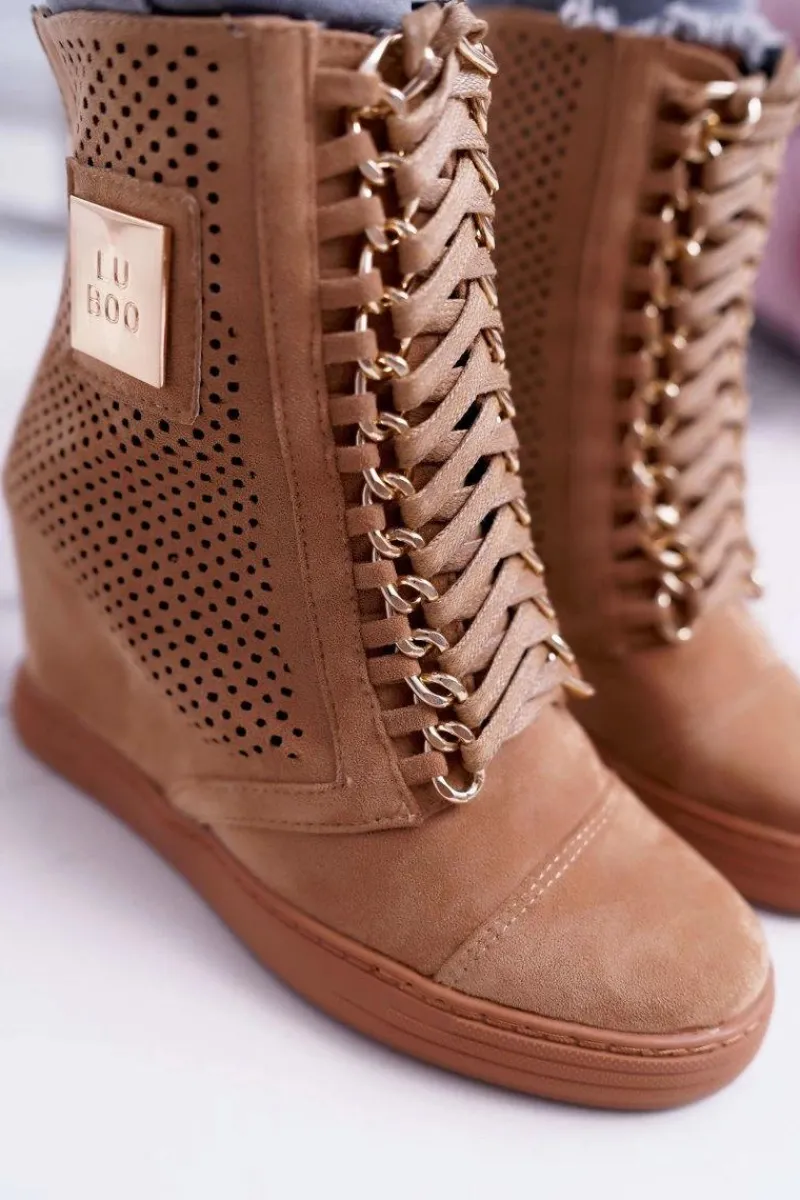 Sneakersy Damskie>Boto Damskie Sneakersy Lu Boo Ażurowe Zamszowe Camel Clamma