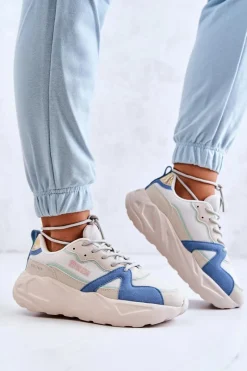 Buty Sportowe Na Platformie|Buty Sportowe Big Star>Big Star Shoes Damskie Sneakersy Memory Foam Big Star JJ274600 Beżowo-Niebieskie