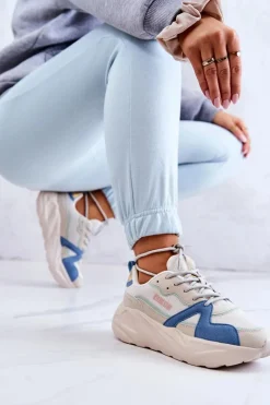 Buty Sportowe Na Platformie|Buty Sportowe Big Star></noscript>Big Star Shoes Damskie Sneakersy Memory Foam Big Star JJ274600 Beżowo-Niebieskie