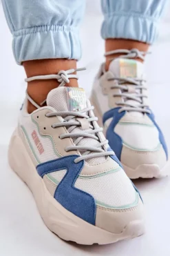 Buty Sportowe Na Platformie|Buty Sportowe Big Star></noscript>Big Star Shoes Damskie Sneakersy Memory Foam Big Star JJ274600 Beżowo-Niebieskie
