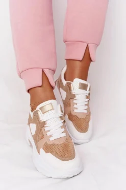 Online Boto Damskie Sneakersy Na Dużej Podeszwie Beżowe Yolo