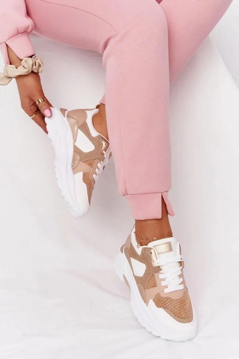 Online Boto Damskie Sneakersy Na Dużej Podeszwie Beżowe Yolo