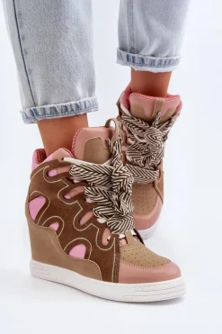 Sneakersy Damskie>Boto Damskie Sneakersy Na Koturnie Różowe Leoppa Różowy