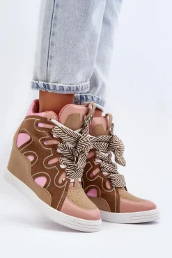 Sneakersy Damskie>Boto Damskie Sneakersy Na Koturnie Różowe Leoppa Różowy