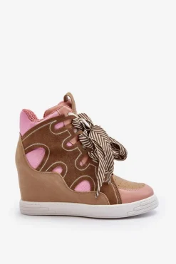 Sneakersy Damskie></noscript>Boto Damskie Sneakersy Na Koturnie Różowe Leoppa Różowy
