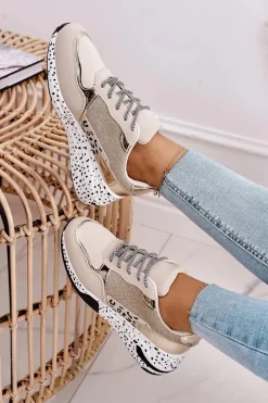 Sneakersy Damskie>Boto Damskie Sneakersy Na Koturnie Złote Avery