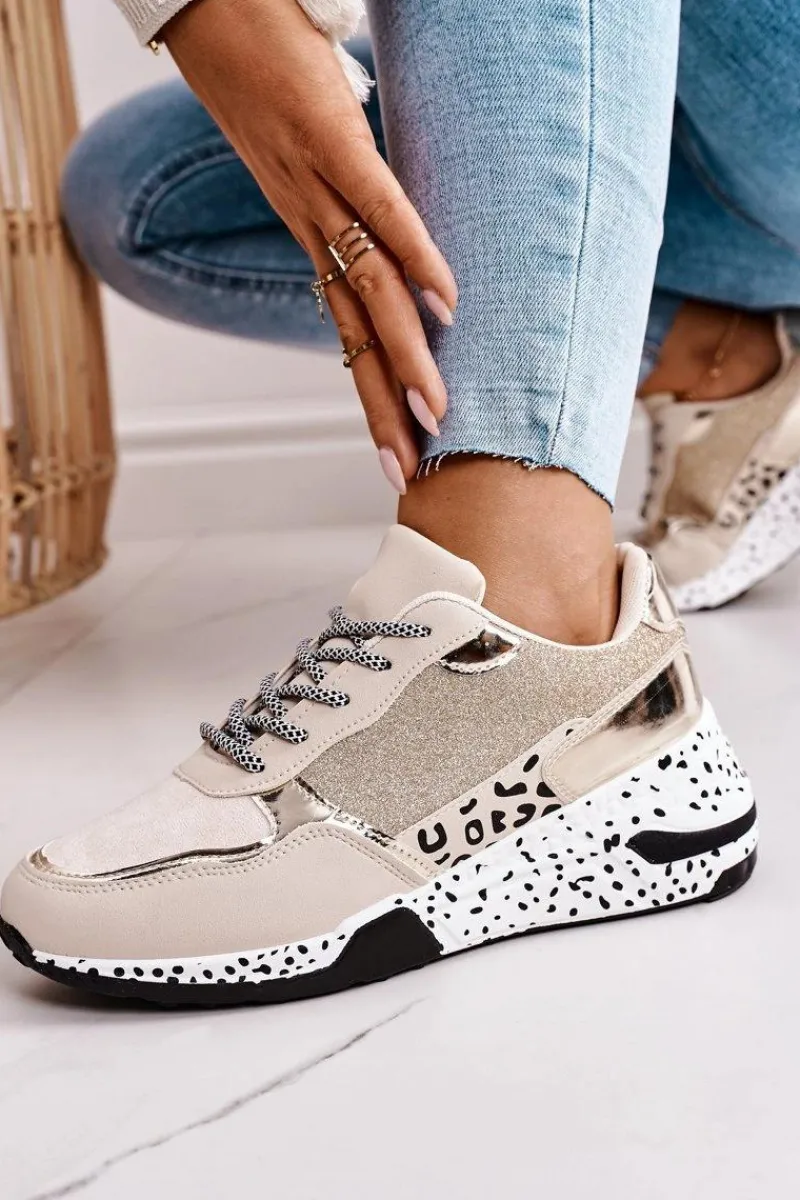 Sneakersy Damskie>Boto Damskie Sneakersy Na Koturnie Złote Avery