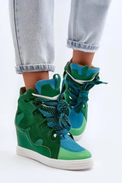 Sneakersy Damskie>Boto Damskie Sneakersy Na Koturnie Zielone Leoppa