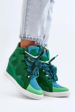 Sneakersy Damskie>Boto Damskie Sneakersy Na Koturnie Zielone Leoppa