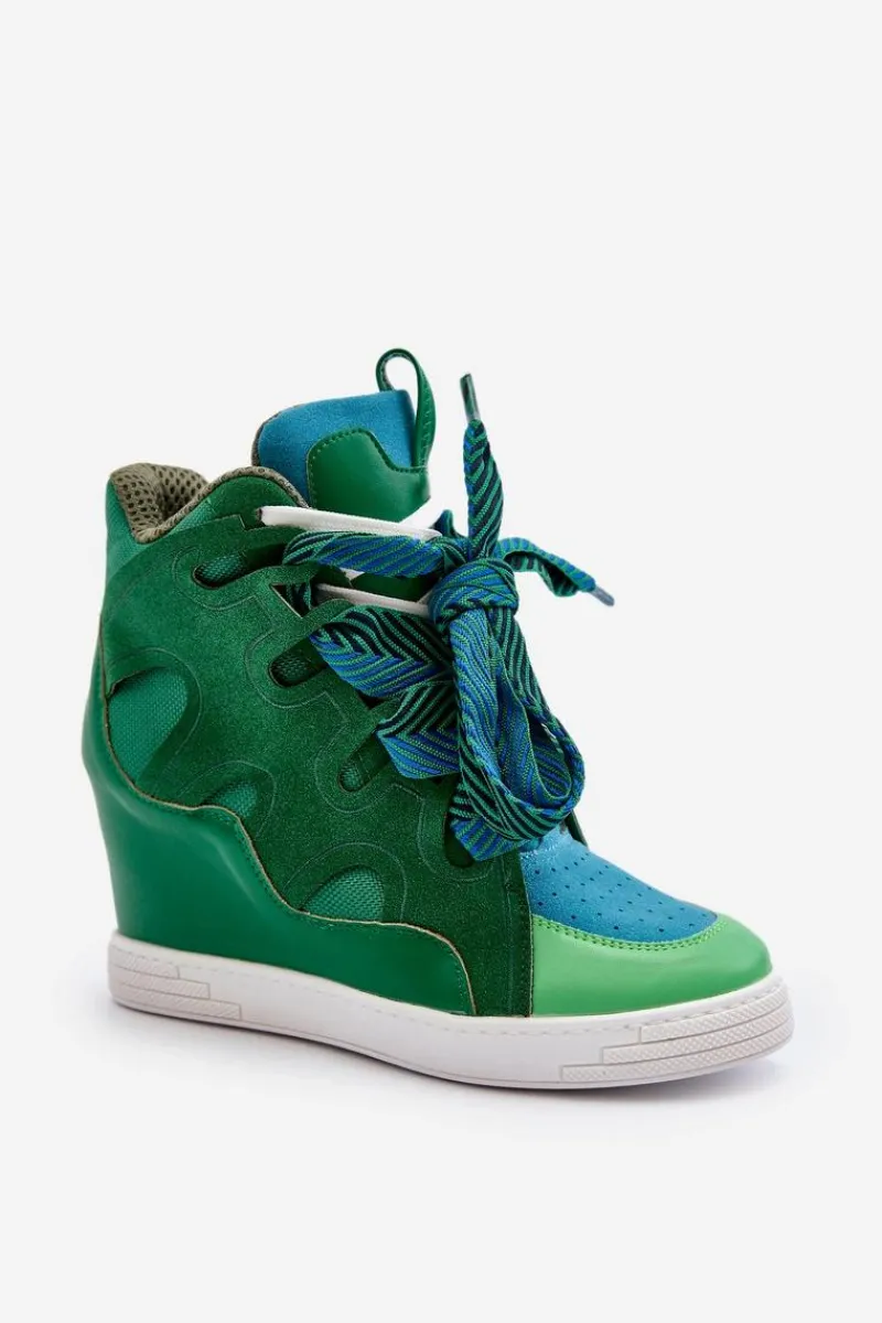 Sneakersy Damskie>Boto Damskie Sneakersy Na Koturnie Zielone Leoppa
