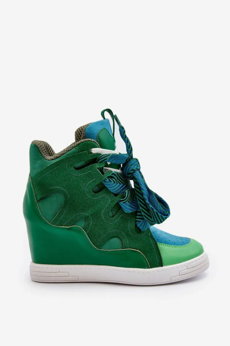 Sneakersy Damskie>Boto Damskie Sneakersy Na Koturnie Zielone Leoppa