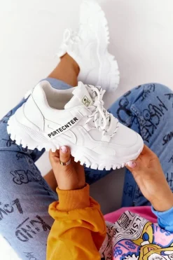 Hot Damskie Sneakersy Na Masywnej Podeszwie Białe Laugh Damskie Sneakersy Damskie