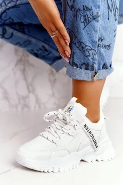 Hot Damskie Sneakersy Na Masywnej Podeszwie Białe Laugh Damskie Sneakersy Damskie