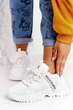 Hot Damskie Sneakersy Na Masywnej Podeszwie Białe Laugh Damskie Sneakersy Damskie
