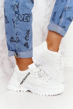 Hot Damskie Sneakersy Na Masywnej Podeszwie Białe Laugh Damskie Sneakersy Damskie