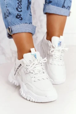 Hot Damskie Sneakersy Na Masywnej Podeszwie Białe Laugh Damskie Sneakersy Damskie