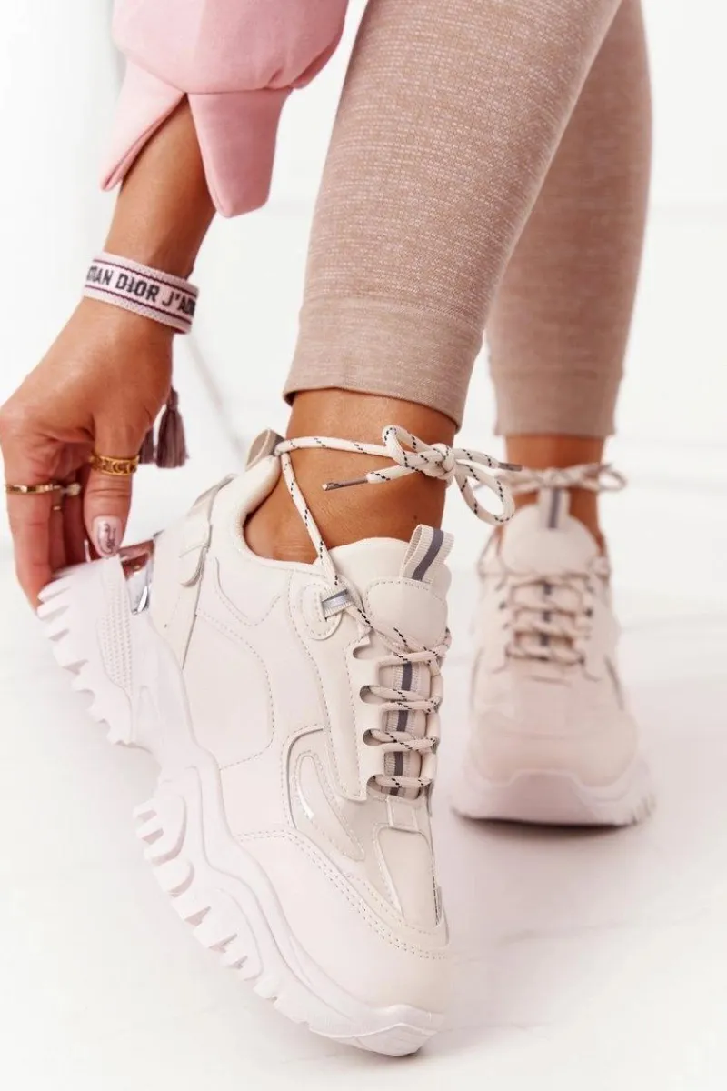 Sneakersy Damskie>Boto Damskie Sneakersy Na Masywnej Podeszwie Beżowe Influencer