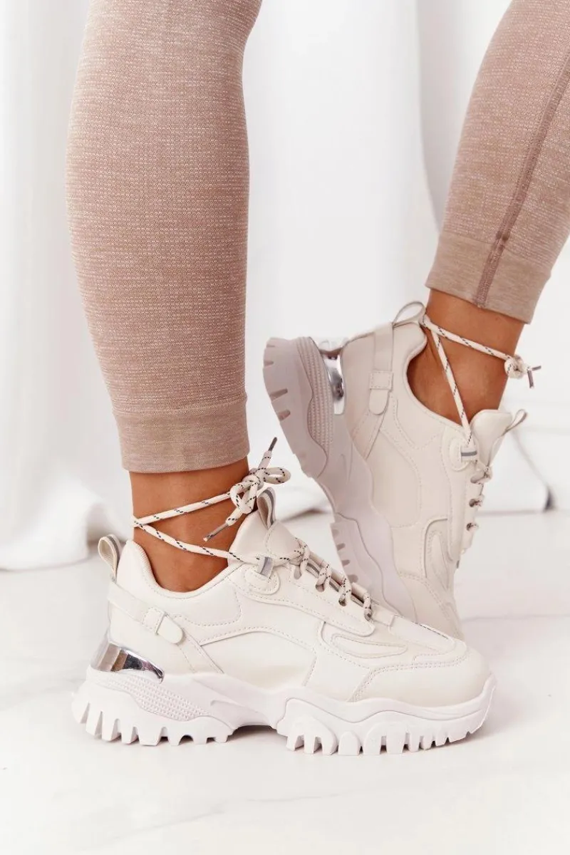 Sneakersy Damskie>Boto Damskie Sneakersy Na Masywnej Podeszwie Beżowe Influencer