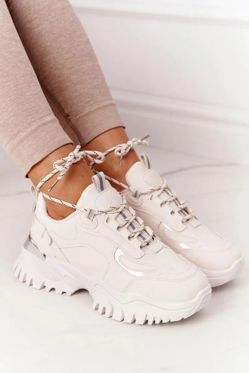 Sneakersy Damskie>Boto Damskie Sneakersy Na Masywnej Podeszwie Beżowe Influencer