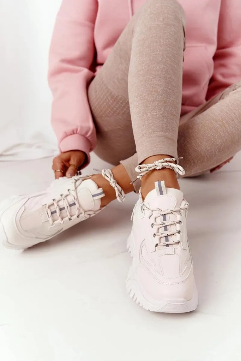 Sneakersy Damskie>Boto Damskie Sneakersy Na Masywnej Podeszwie Beżowe Influencer