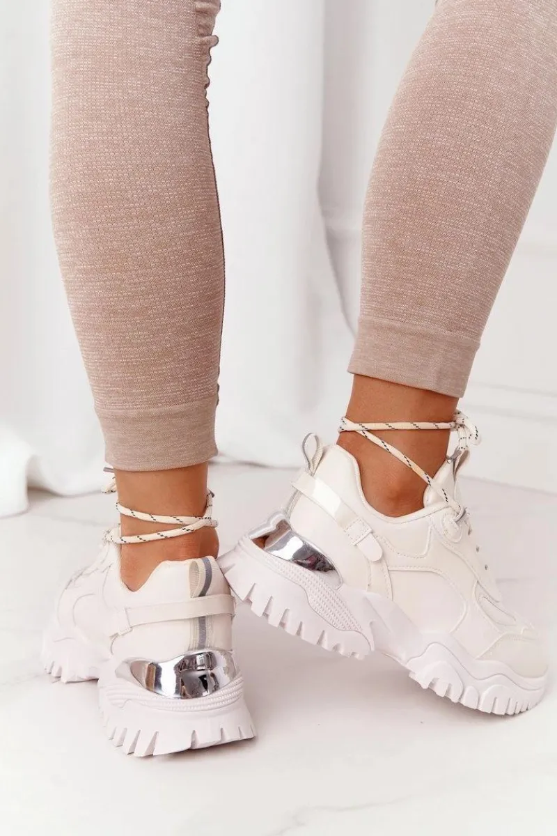 Sneakersy Damskie>Boto Damskie Sneakersy Na Masywnej Podeszwie Beżowe Influencer