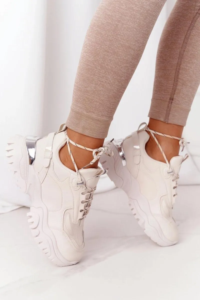 Sneakersy Damskie>Boto Damskie Sneakersy Na Masywnej Podeszwie Beżowe Influencer