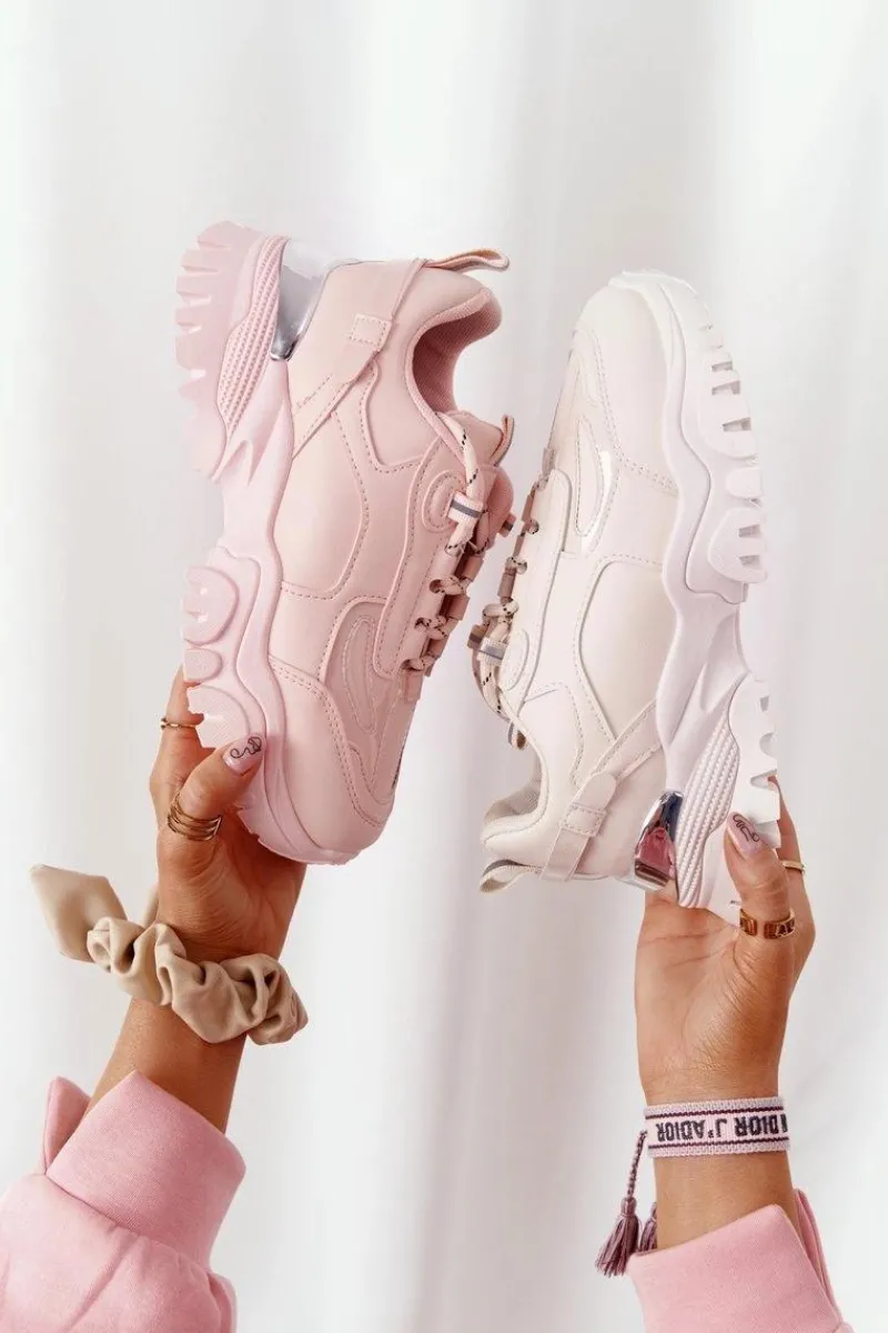 Sneakersy Damskie>Boto Damskie Sneakersy Na Masywnej Podeszwie Beżowe Influencer