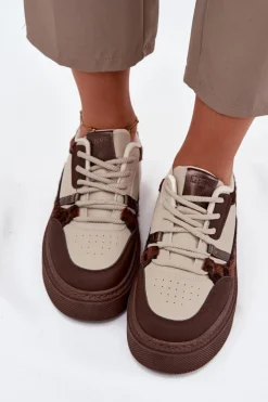 Best Big Star Shoes Damskie Sneakersy Na Platformie Big Star SS274356 Panterka Brązowo-Beżowe