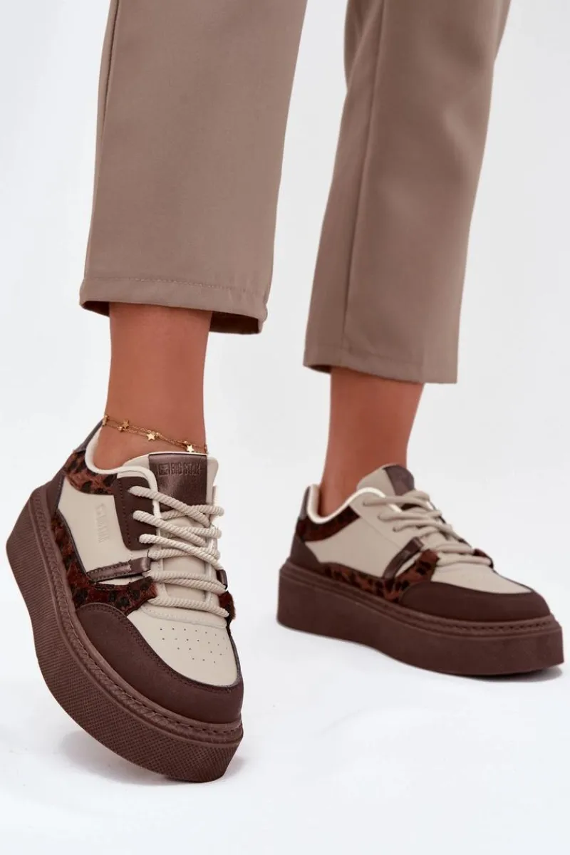 Best Big Star Shoes Damskie Sneakersy Na Platformie Big Star SS274356 Panterka Brązowo-Beżowe